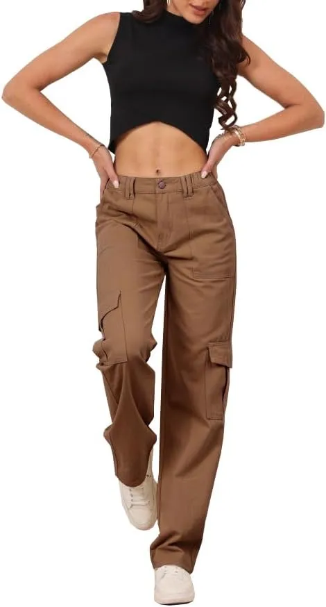 THWEI Cargo Pants for Women High Waisted Casual Pants Y2K Streetwear with 6 Pockets