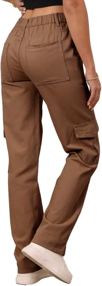 THWEI Cargo Pants for Women High Waisted Casual Pants Y2K Streetwear with 6 Pockets