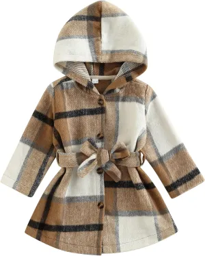 Toddler Baby Girl Dress Coat Long Sleeve Plaid Baby Girl Fleece Jacket Fall Winter Outerwear Outfit