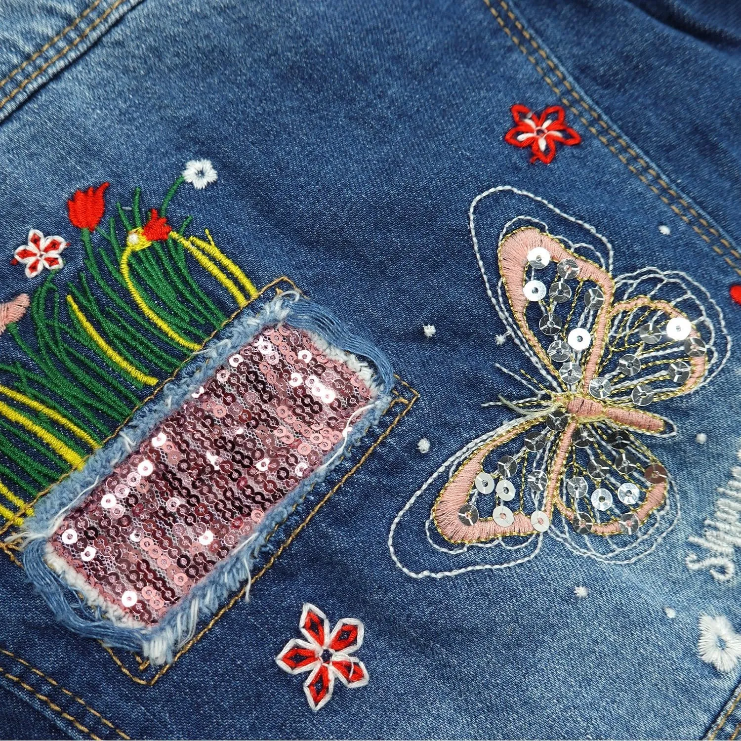 Toddler Big Girls Spring Autumn Denim Coats,Butterfly Blue Hooded Outerwear Kids Jackets