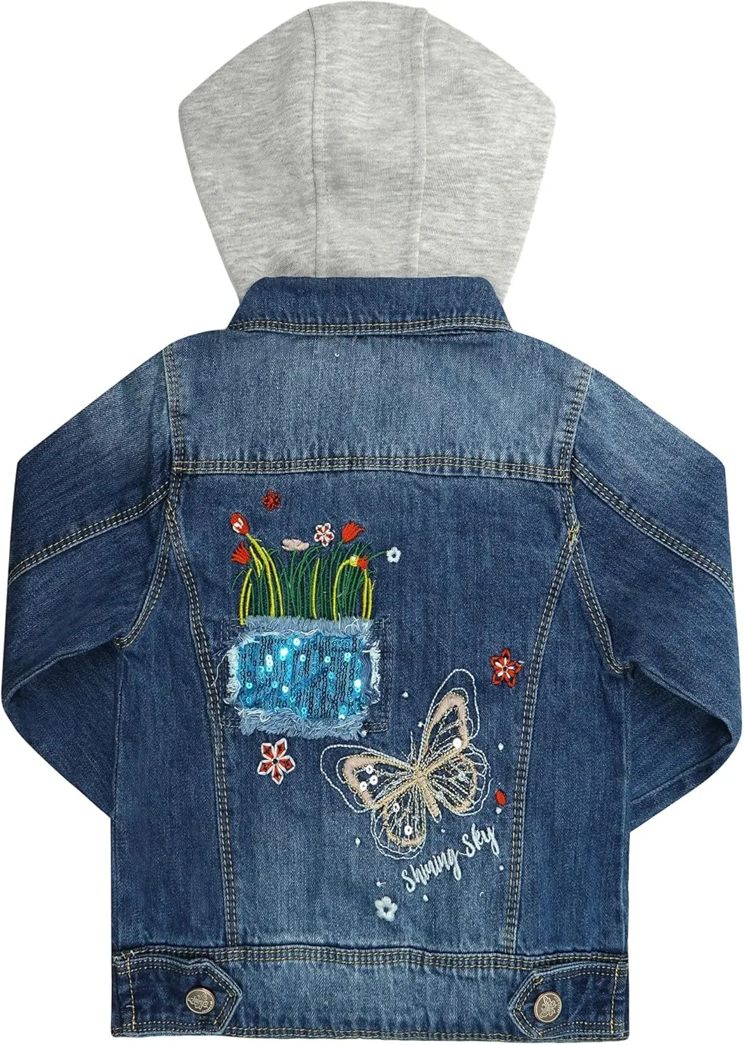 Toddler Big Girls Spring Autumn Denim Coats,Butterfly Blue Hooded Outerwear Kids Jackets