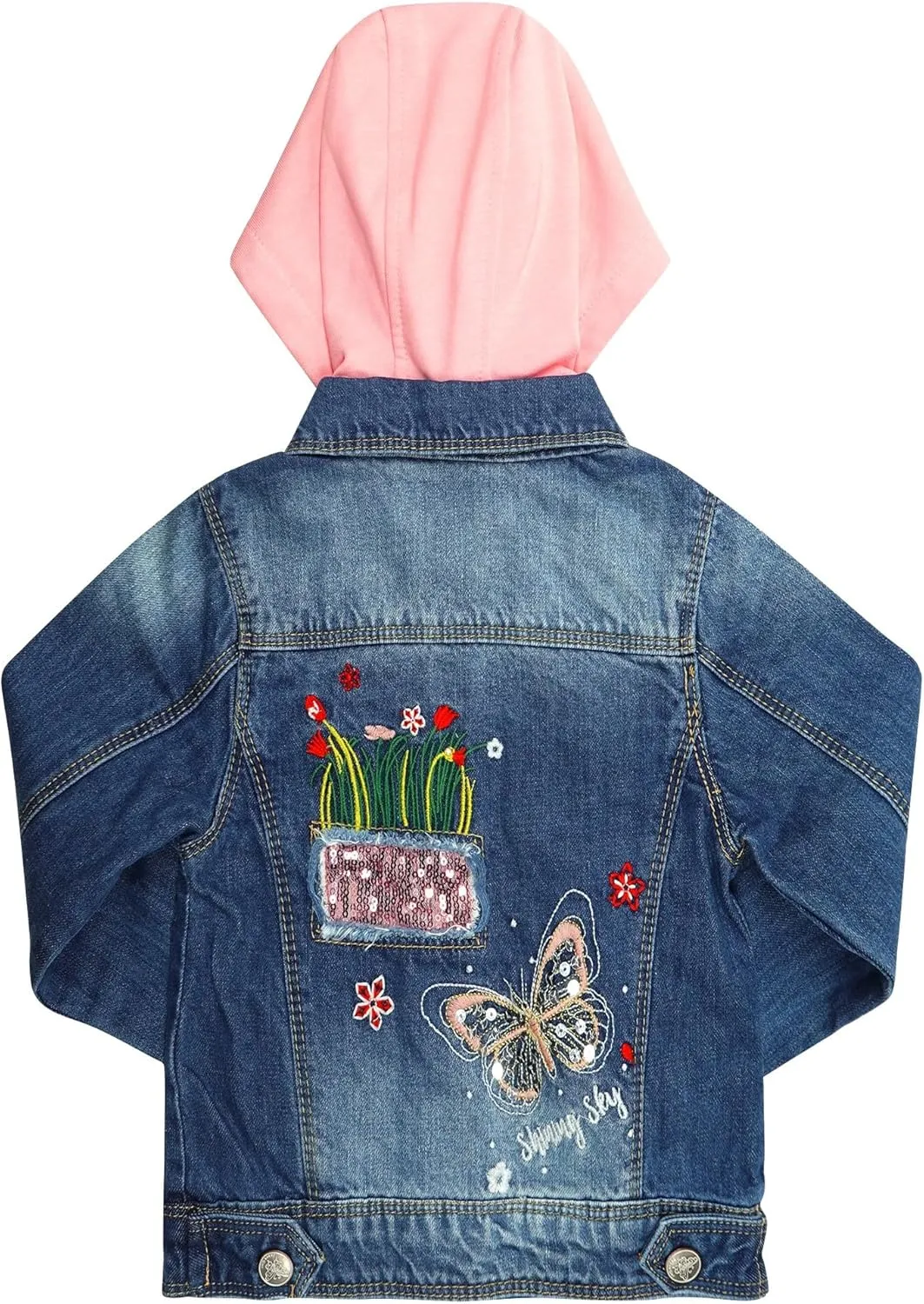 Toddler Big Girls Spring Autumn Denim Coats,Butterfly Blue Hooded Outerwear Kids Jackets