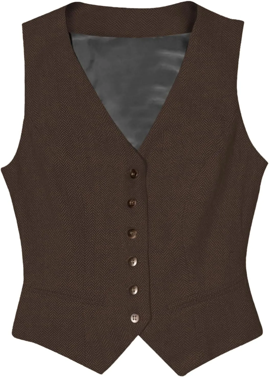Tuikayoo Womens Herringbone tweed Sleeveless Slim Fit Button Down Top V Neck Outerwear Waistcoat Vest