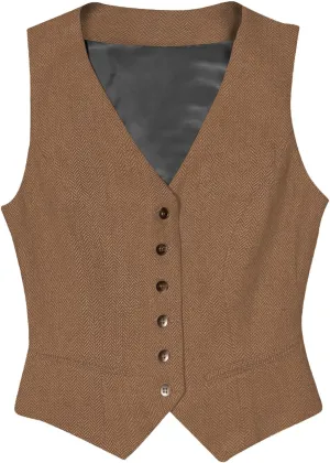 Tuikayoo Womens Herringbone tweed Sleeveless Slim Fit Button Down Top V Neck Outerwear Waistcoat Vest
