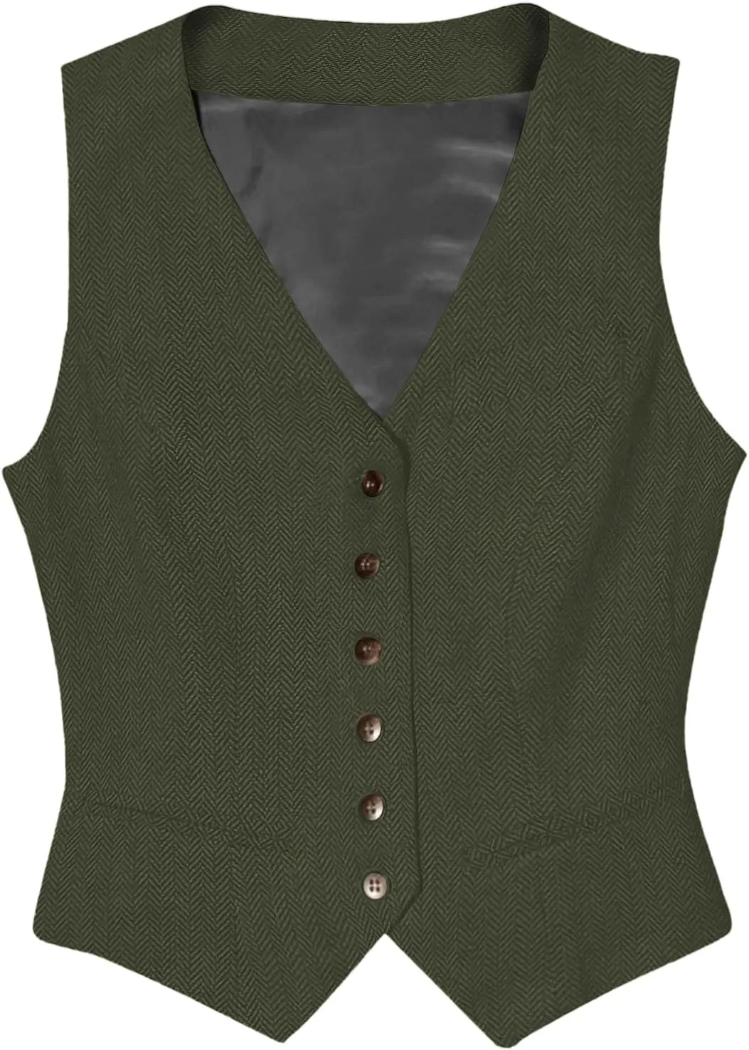 Tuikayoo Womens Herringbone tweed Sleeveless Slim Fit Button Down Top V Neck Outerwear Waistcoat Vest