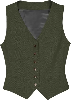 Tuikayoo Womens Herringbone tweed Sleeveless Slim Fit Button Down Top V Neck Outerwear Waistcoat Vest