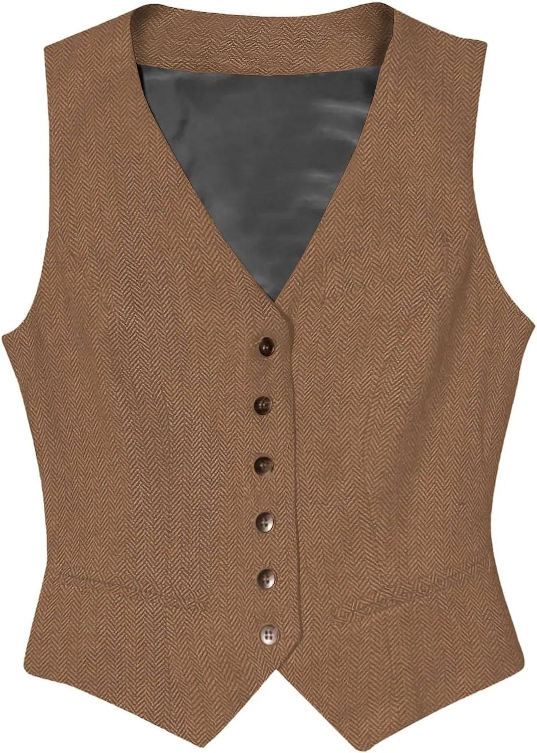 Tuikayoo Womens Herringbone tweed Sleeveless Slim Fit Button Down Top V Neck Outerwear Waistcoat Vest