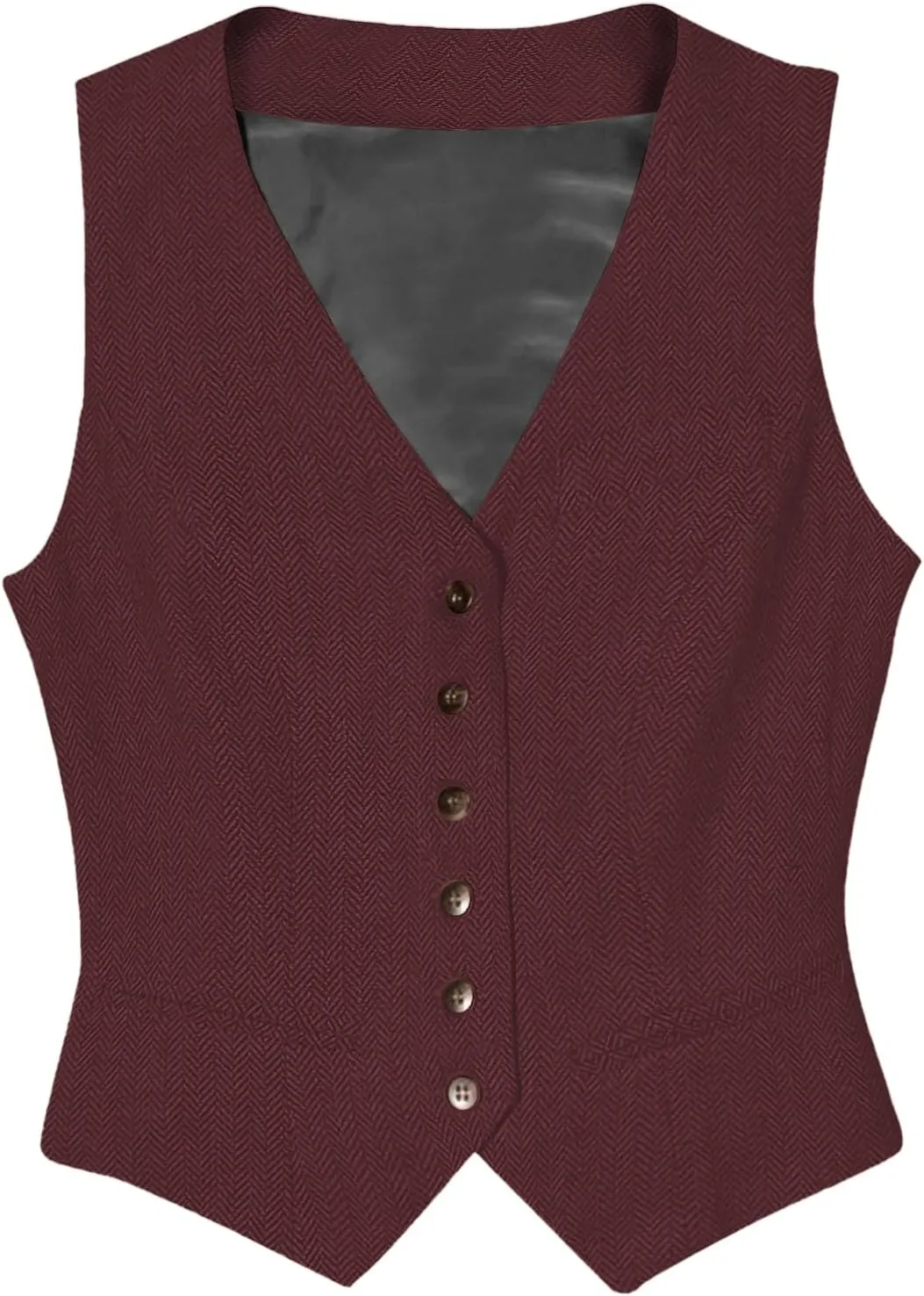 Tuikayoo Womens Herringbone tweed Sleeveless Slim Fit Button Down Top V Neck Outerwear Waistcoat Vest