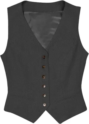 Tuikayoo Womens Herringbone tweed Sleeveless Slim Fit Button Down Top V Neck Outerwear Waistcoat Vest