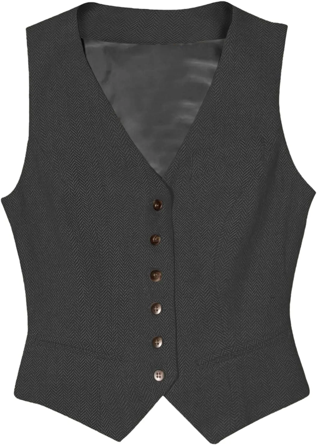Tuikayoo Womens Herringbone tweed Sleeveless Slim Fit Button Down Top V Neck Outerwear Waistcoat Vest