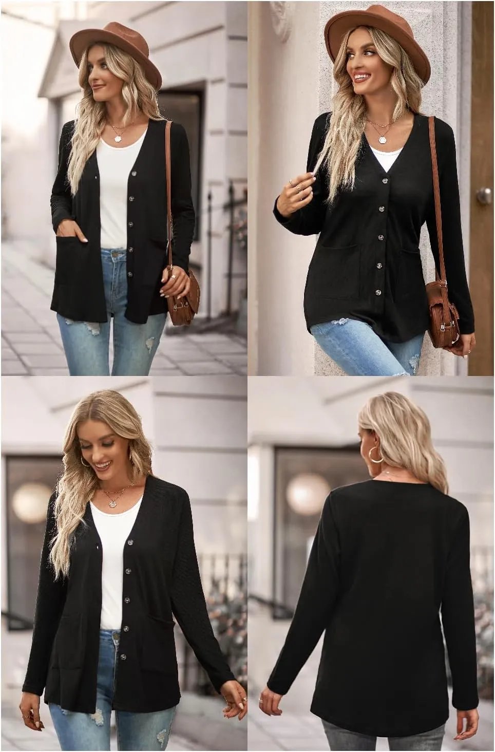 ULTRANICE Women's Cardigan Sweaters Lightweight Long Sleeve Open Front Knitted Button Down Cardigans Tops with Pockets