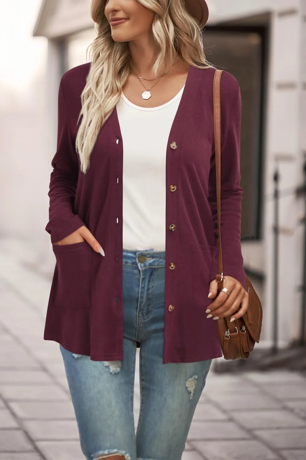 ULTRANICE Women's Cardigan Sweaters Lightweight Long Sleeve Open Front Knitted Button Down Cardigans Tops with Pockets