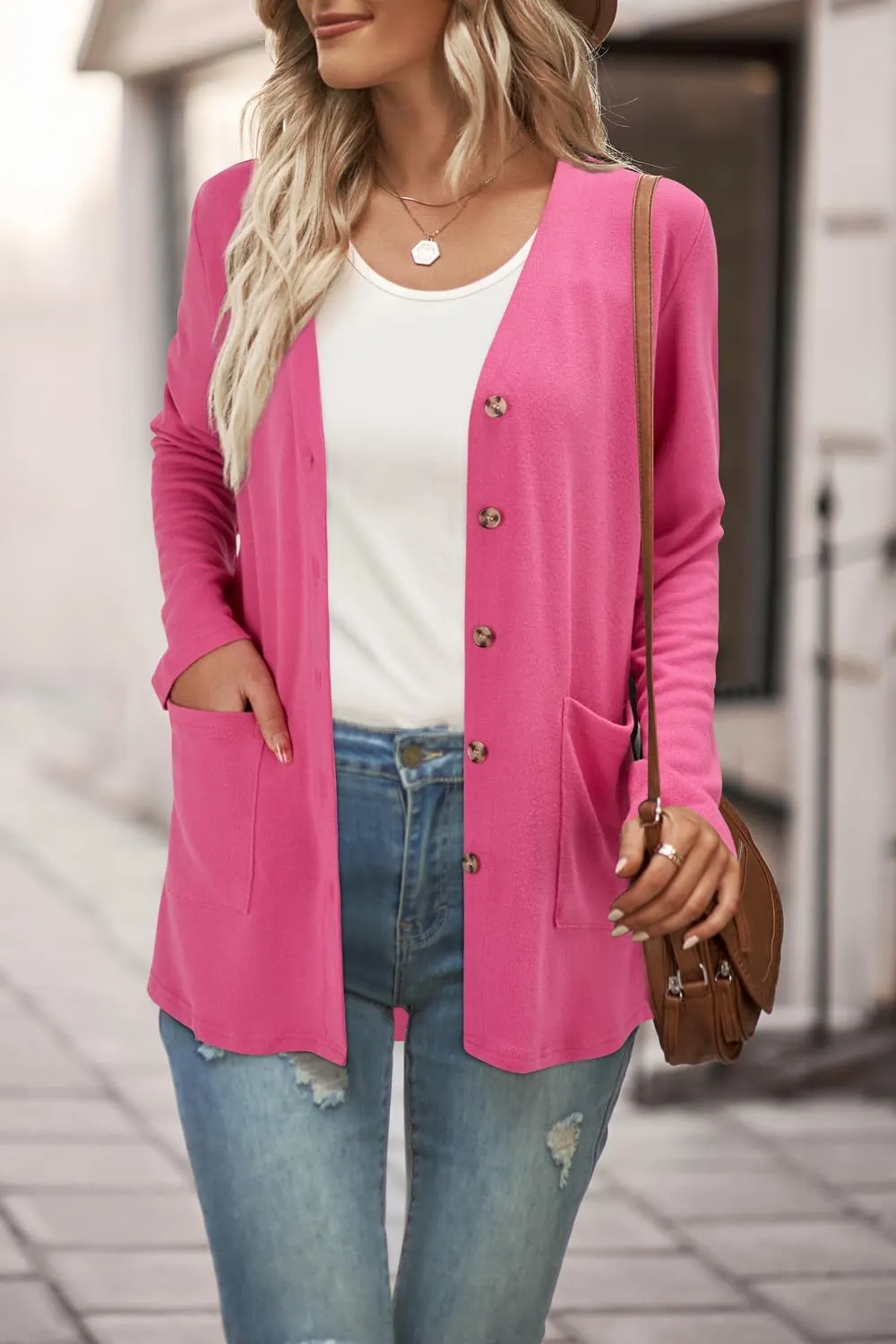 ULTRANICE Women's Cardigan Sweaters Lightweight Long Sleeve Open Front Knitted Button Down Cardigans Tops with Pockets