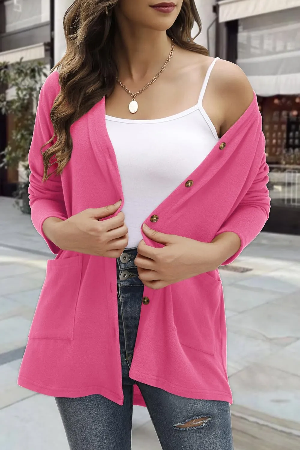 ULTRANICE Women's Cardigan Sweaters Lightweight Long Sleeve Open Front Knitted Button Down Cardigans Tops with Pockets