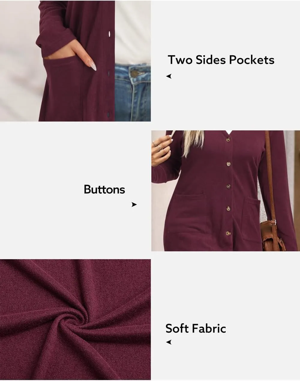 ULTRANICE Women's Cardigan Sweaters Lightweight Long Sleeve Open Front Knitted Button Down Cardigans Tops with Pockets