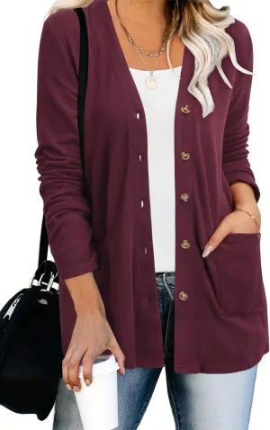 ULTRANICE Women's Cardigan Sweaters Lightweight Long Sleeve Open Front Knitted Button Down Cardigans Tops with Pockets