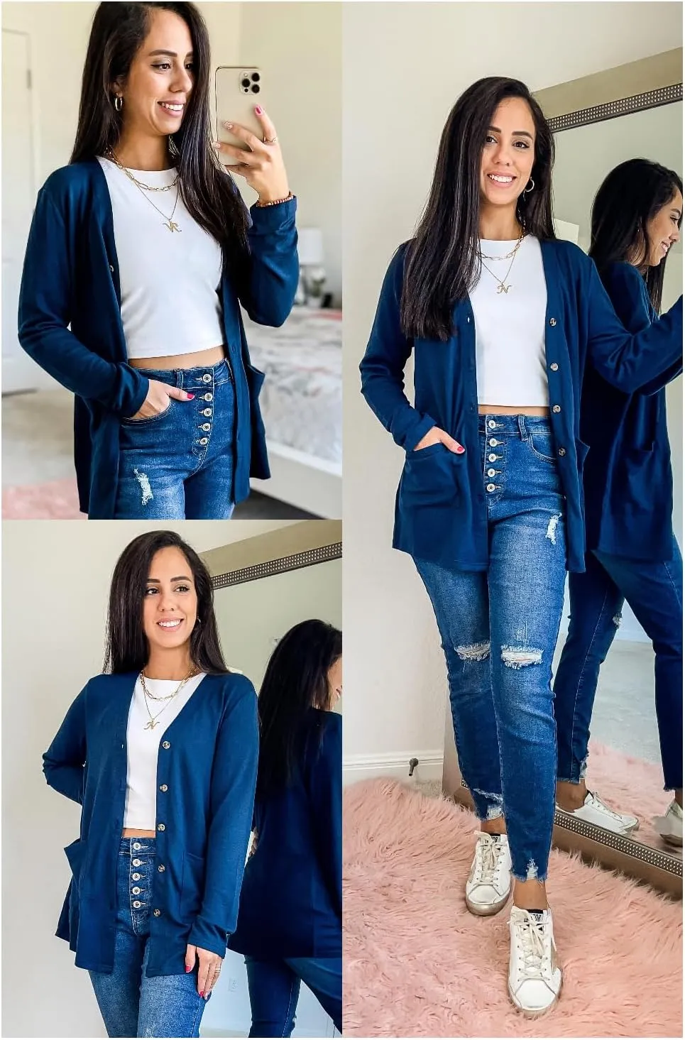 ULTRANICE Women's Cardigan Sweaters Lightweight Long Sleeve Open Front Knitted Button Down Cardigans Tops with Pockets