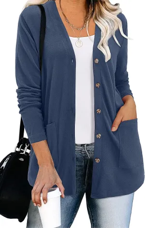 ULTRANICE Women's Cardigan Sweaters Lightweight Long Sleeve Open Front Knitted Button Down Cardigans Tops with Pockets