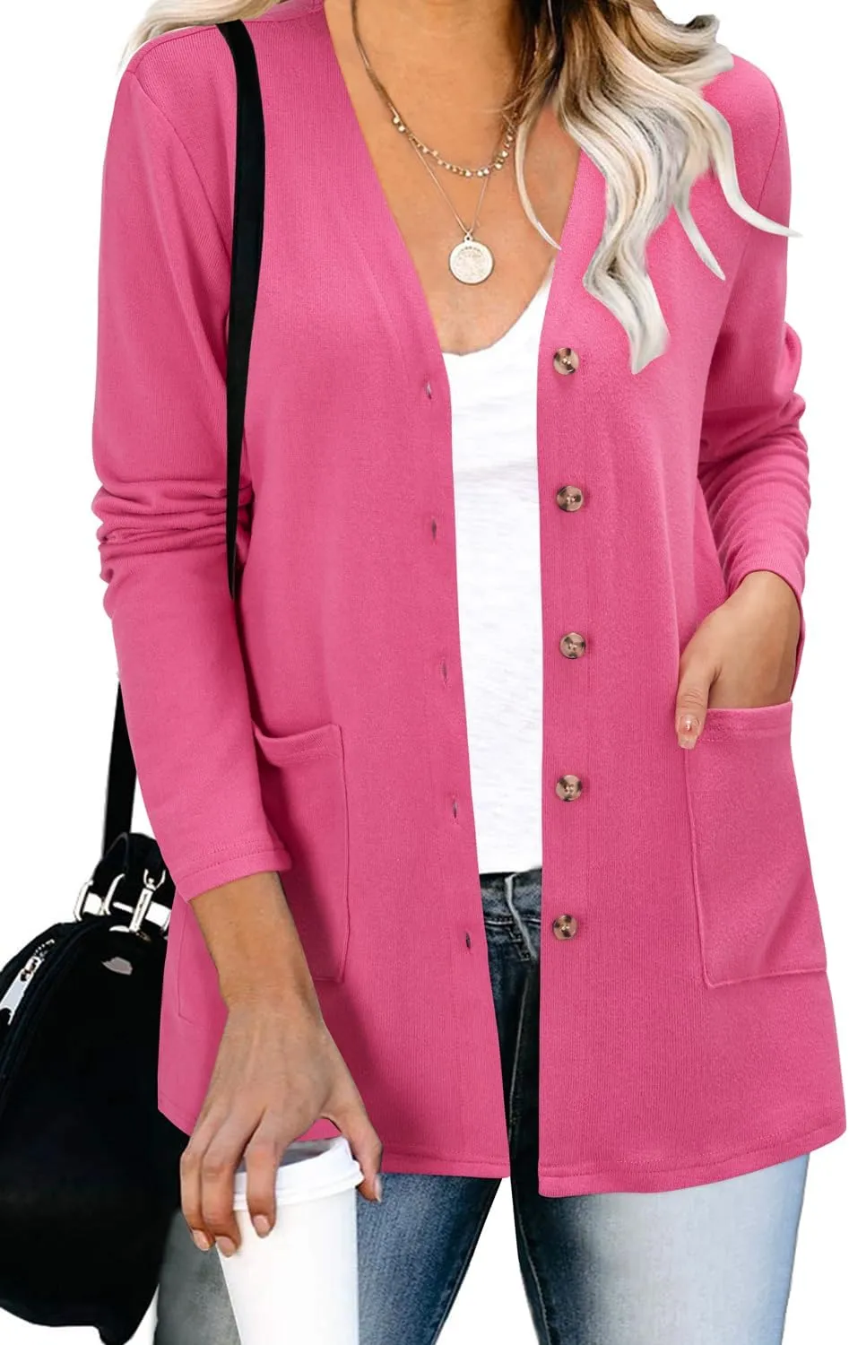 ULTRANICE Women's Cardigan Sweaters Lightweight Long Sleeve Open Front Knitted Button Down Cardigans Tops with Pockets
