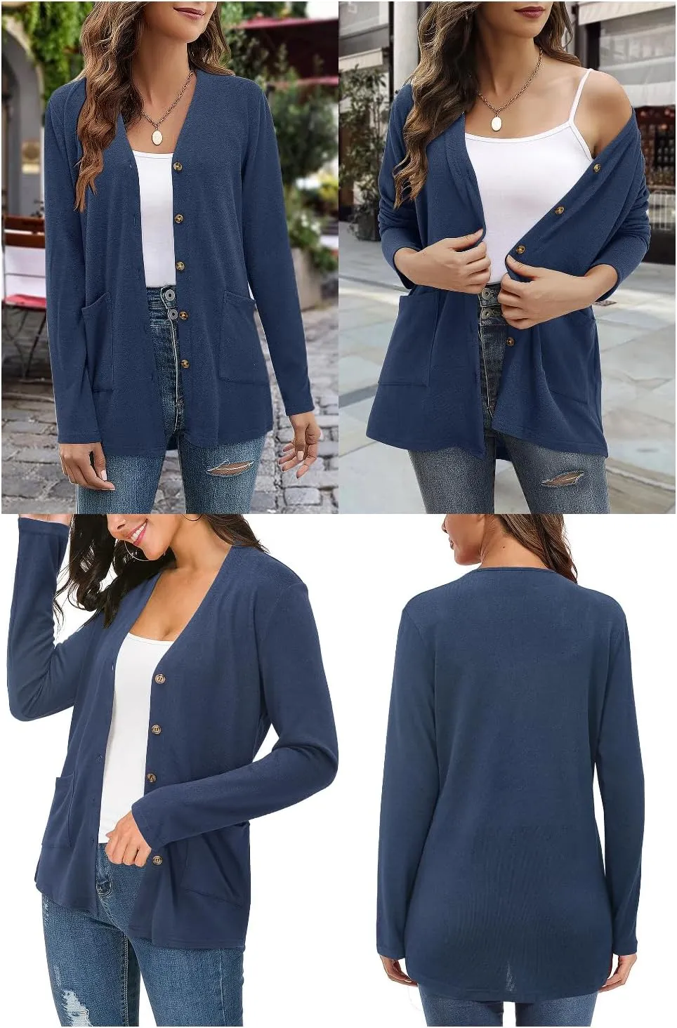 ULTRANICE Women's Cardigan Sweaters Lightweight Long Sleeve Open Front Knitted Button Down Cardigans Tops with Pockets