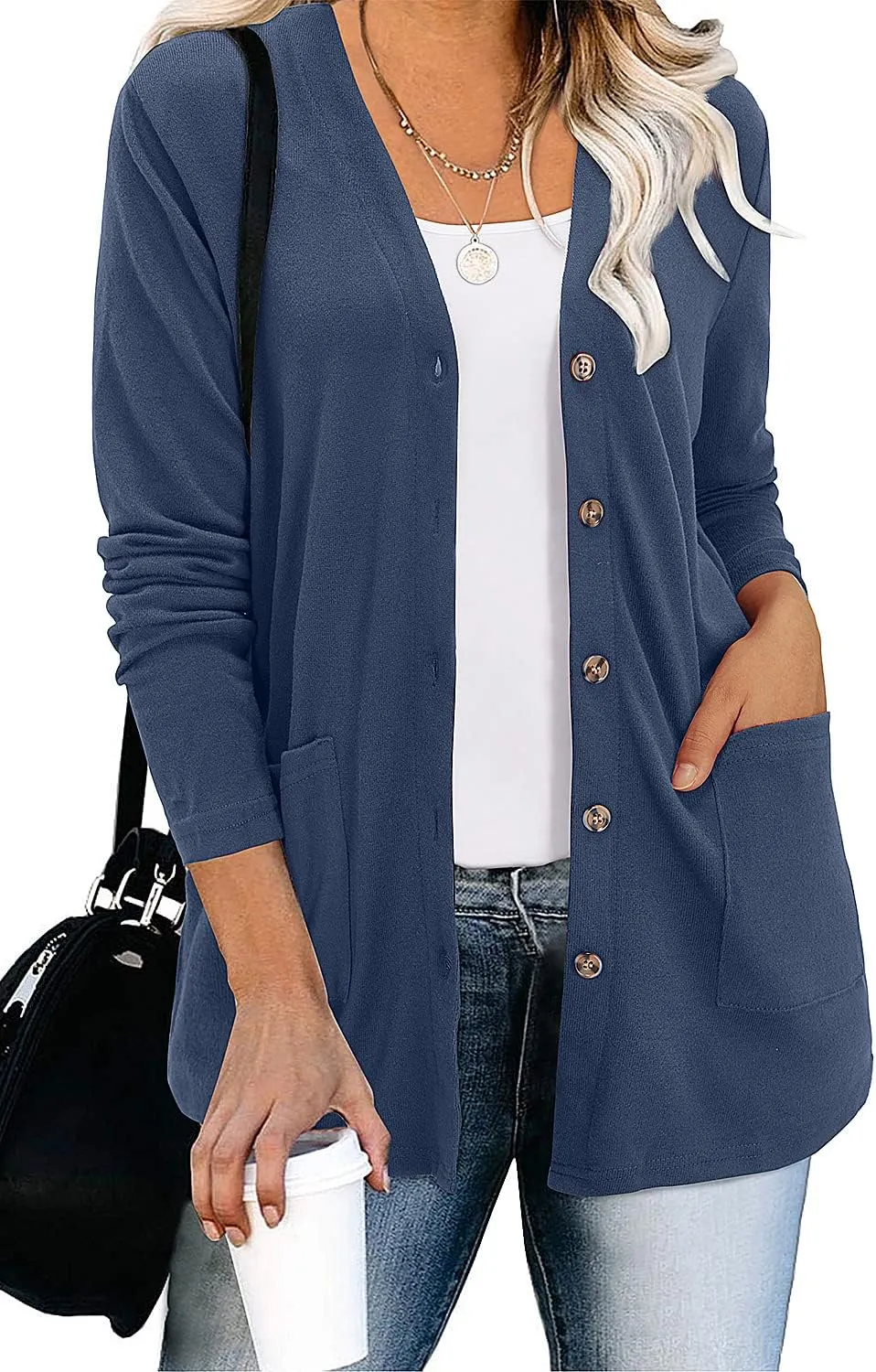 ULTRANICE Women's Cardigan Sweaters Lightweight Long Sleeve Open Front Knitted Button Down Cardigans Tops with Pockets