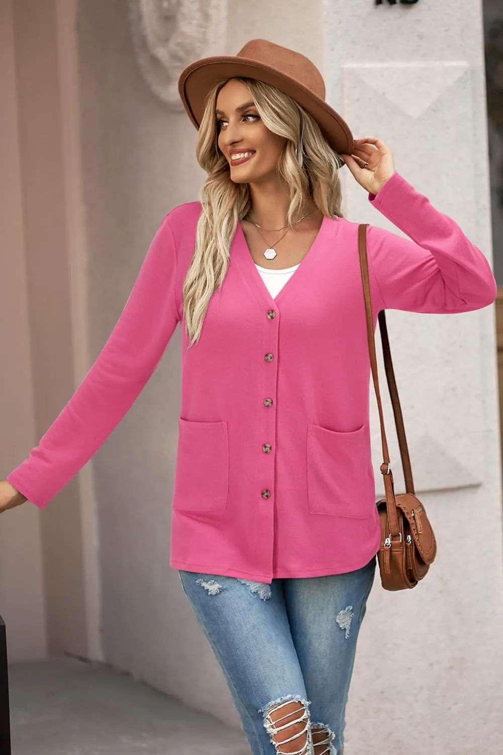 ULTRANICE Women's Cardigan Sweaters Lightweight Long Sleeve Open Front Knitted Button Down Cardigans Tops with Pockets