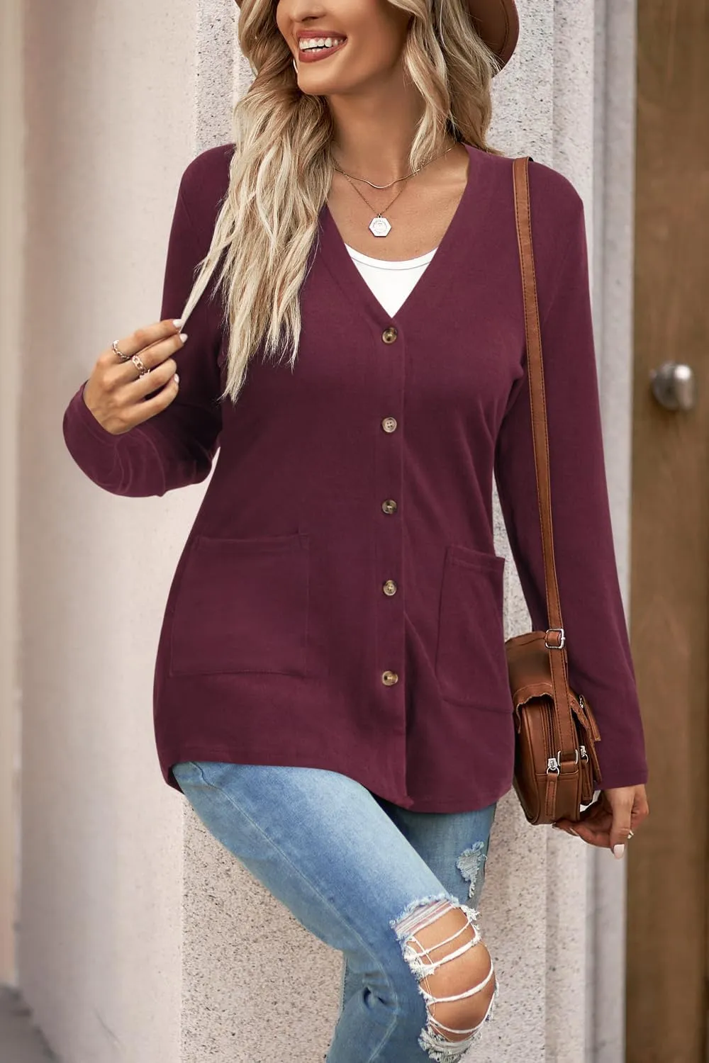 ULTRANICE Women's Cardigan Sweaters Lightweight Long Sleeve Open Front Knitted Button Down Cardigans Tops with Pockets