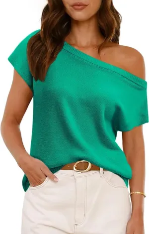 UNCLECAT Women's Off The Shoulder Tops 2025 Trendy Summer Sweaters Casual Lightweight Knit Pullover