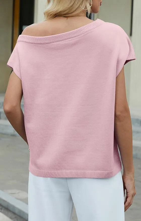 UNCLECAT Women's Off The Shoulder Tops 2025 Trendy Summer Sweaters Casual Lightweight Knit Pullover