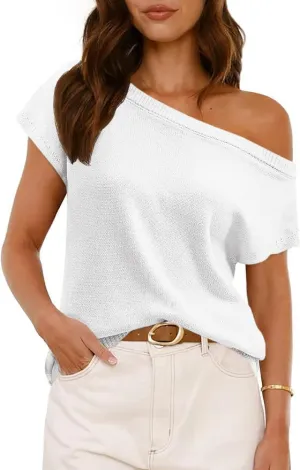 UNCLECAT Women's Off The Shoulder Tops 2025 Trendy Summer Sweaters Casual Lightweight Knit Pullover