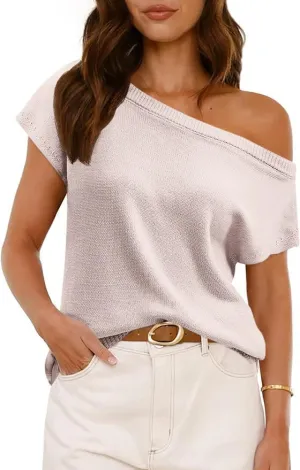 UNCLECAT Women's Off The Shoulder Tops 2025 Trendy Summer Sweaters Casual Lightweight Knit Pullover