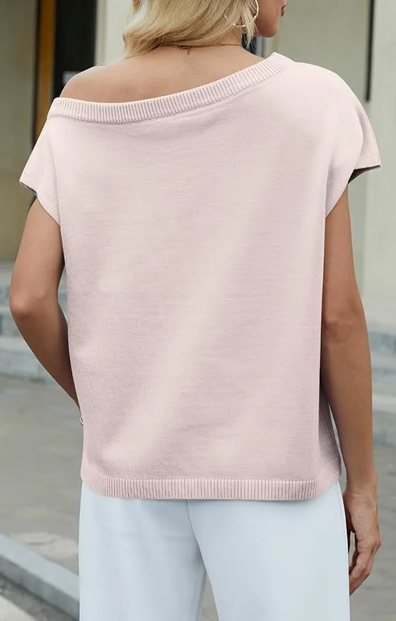 UNCLECAT Women's Off The Shoulder Tops 2025 Trendy Summer Sweaters Casual Lightweight Knit Pullover