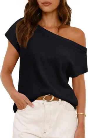 UNCLECAT Women's Off The Shoulder Tops 2025 Trendy Summer Sweaters Casual Lightweight Knit Pullover