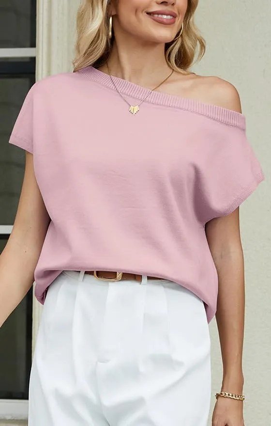 UNCLECAT Women's Off The Shoulder Tops 2025 Trendy Summer Sweaters Casual Lightweight Knit Pullover