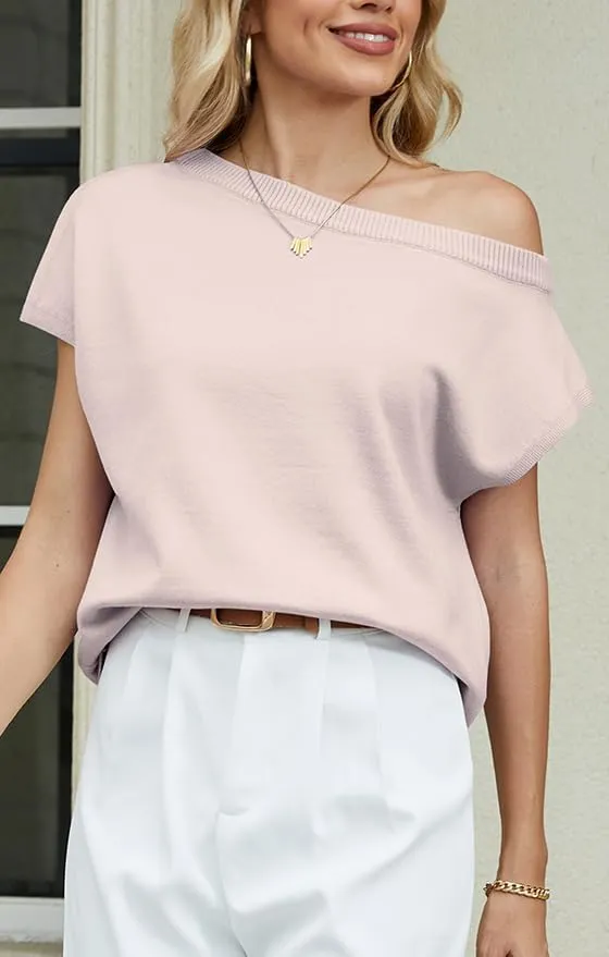 UNCLECAT Women's Off The Shoulder Tops 2025 Trendy Summer Sweaters Casual Lightweight Knit Pullover