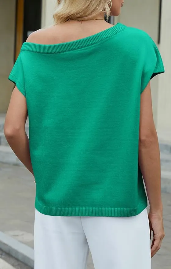 UNCLECAT Women's Off The Shoulder Tops 2025 Trendy Summer Sweaters Casual Lightweight Knit Pullover