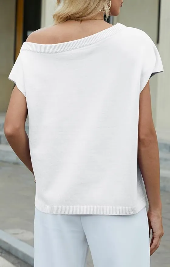 UNCLECAT Women's Off The Shoulder Tops 2025 Trendy Summer Sweaters Casual Lightweight Knit Pullover