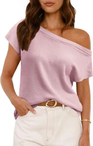 UNCLECAT Women's Off The Shoulder Tops 2025 Trendy Summer Sweaters Casual Lightweight Knit Pullover