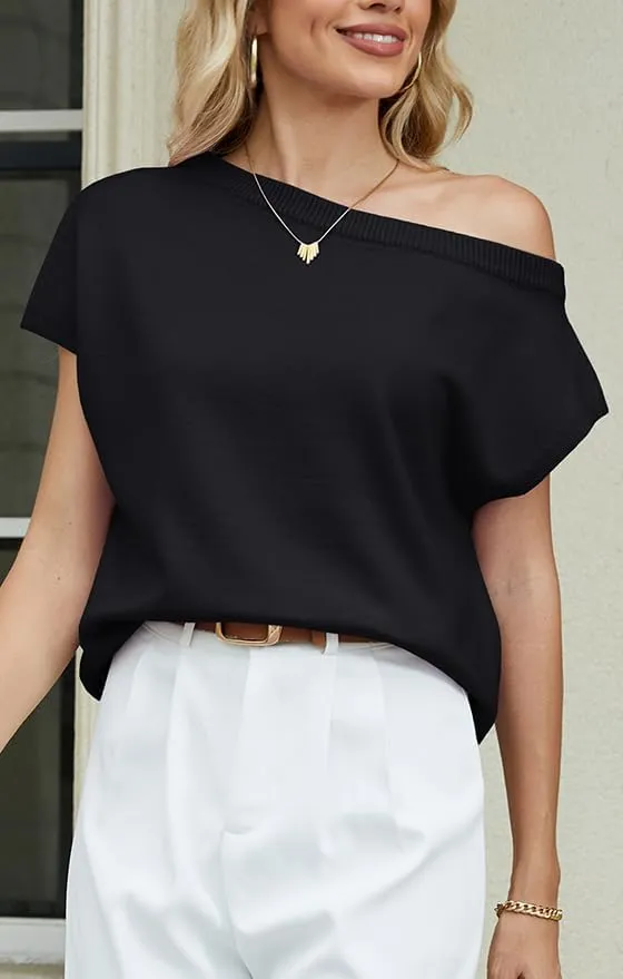 UNCLECAT Women's Off The Shoulder Tops 2025 Trendy Summer Sweaters Casual Lightweight Knit Pullover