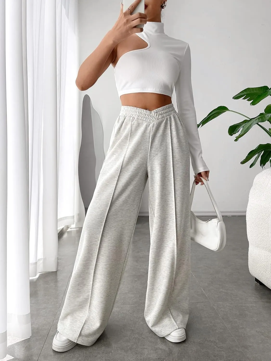 Verdusa Women's High Waist Wide Leg Baggy Sweatpants Jogger Workout Trousers