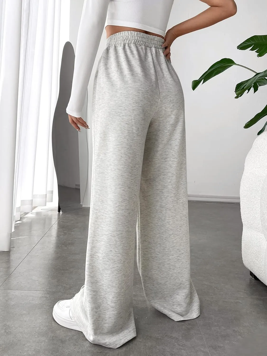 Verdusa Women's High Waist Wide Leg Baggy Sweatpants Jogger Workout Trousers