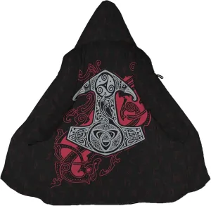 Viking Rune Men's Winter Hooded Cloak Thickened Warm Parka Norse Mythology Casual Jacket Outerwear Faux Cashmere Coat