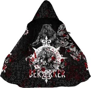 Viking Rune Men's Winter Hooded Cloak Thickened Warm Parka Norse Mythology Casual Jacket Outerwear Faux Cashmere Coat
