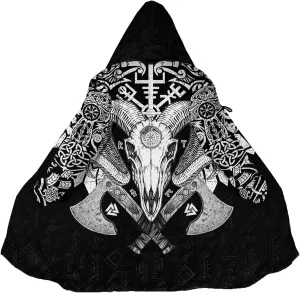 Viking Rune Men's Winter Hooded Cloak Thickened Warm Parka Norse Mythology Casual Jacket Outerwear Faux Cashmere Coat