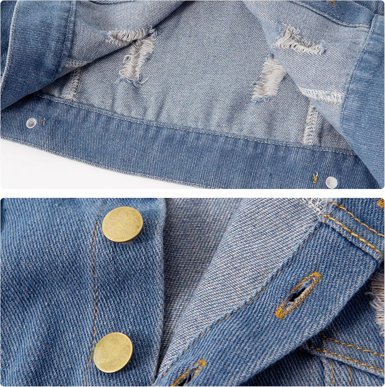 Volunboy Toddler Boys Denim Jacket Kids Ripped Jean Coat Button Down Casual Patchwork Outerwear