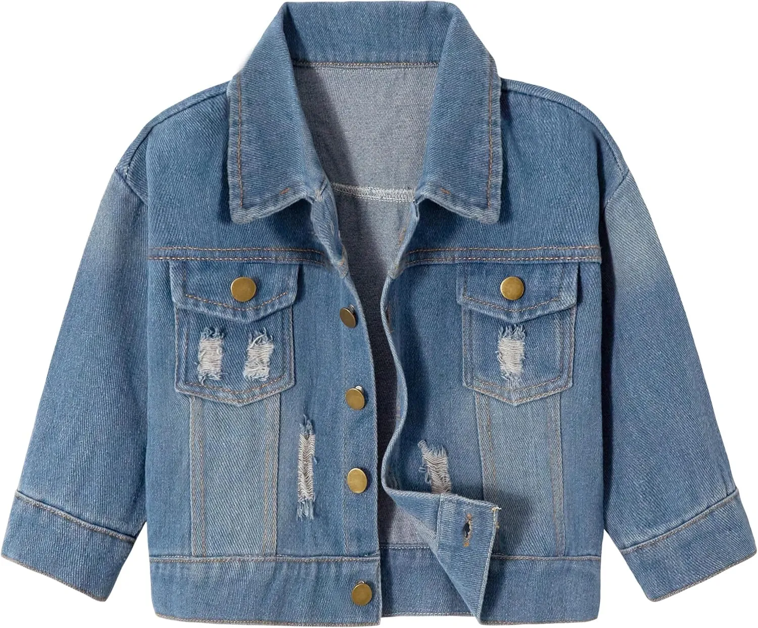 Volunboy Toddler Boys Denim Jacket Kids Ripped Jean Coat Button Down Casual Patchwork Outerwear