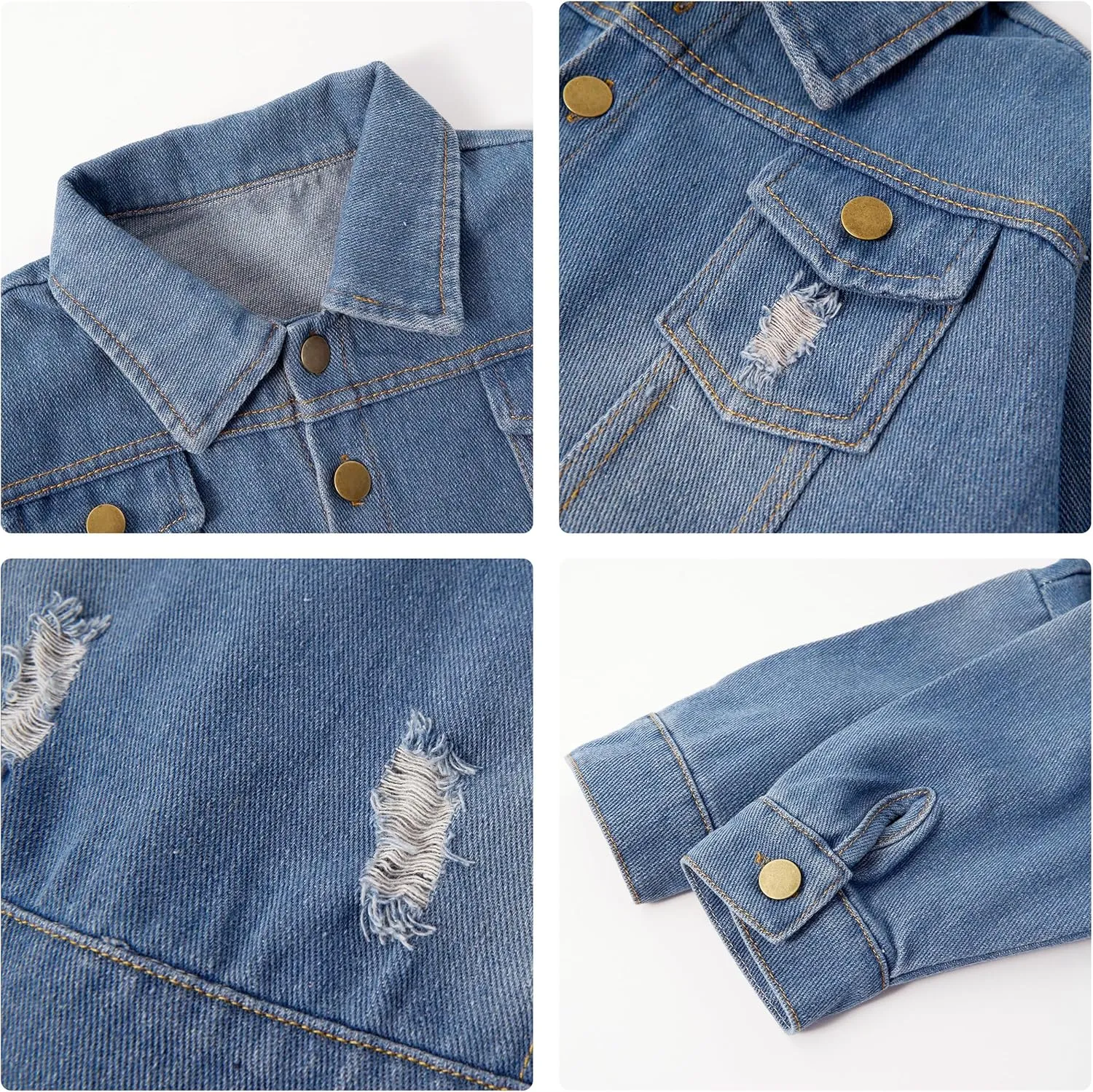 Volunboy Toddler Boys Denim Jacket Kids Ripped Jean Coat Button Down Casual Patchwork Outerwear