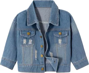 Volunboy Toddler Boys Denim Jacket Kids Ripped Jean Coat Button Down Casual Patchwork Outerwear