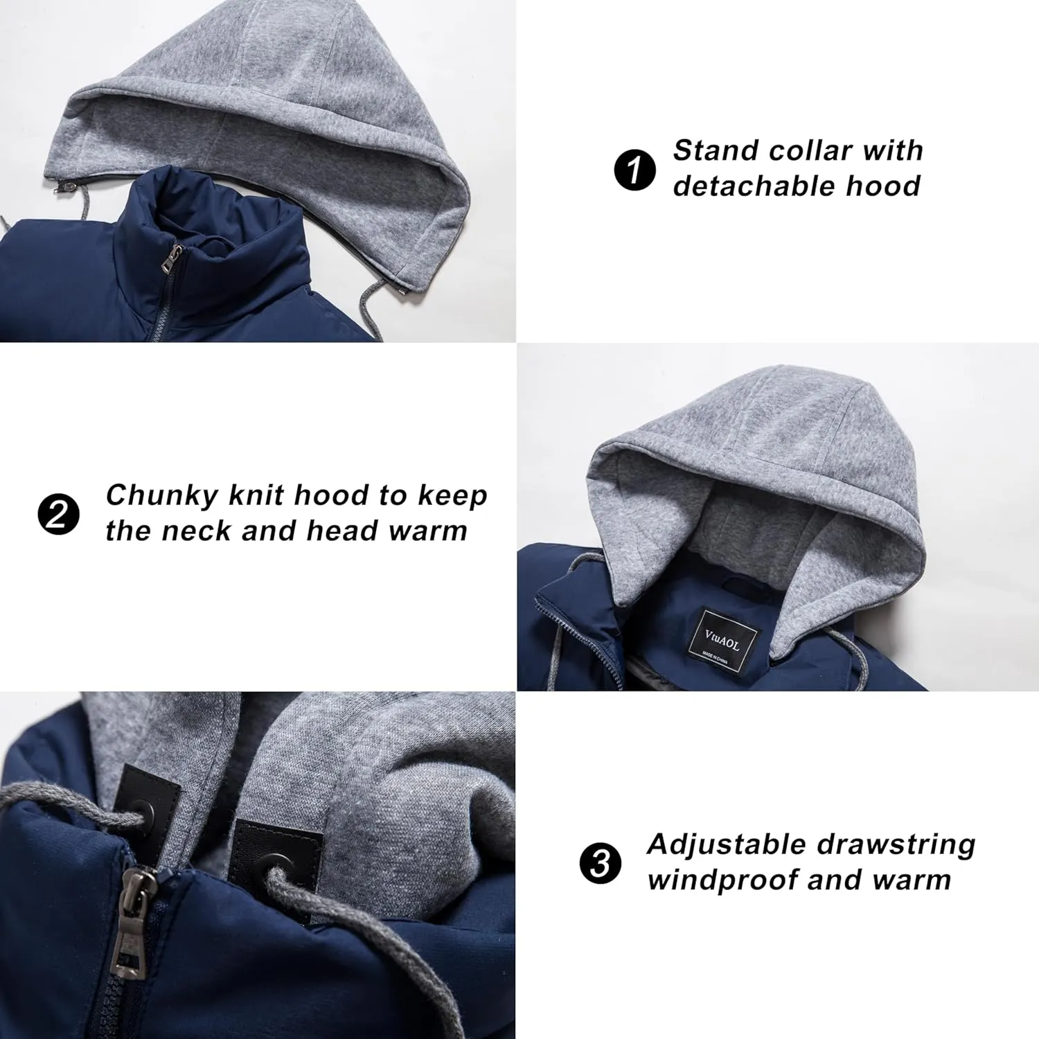 VtuAOL Men's Puffer Vest Outdoor Hooded Padded Vest Softshell Outerwear Vest for Travel Hiking