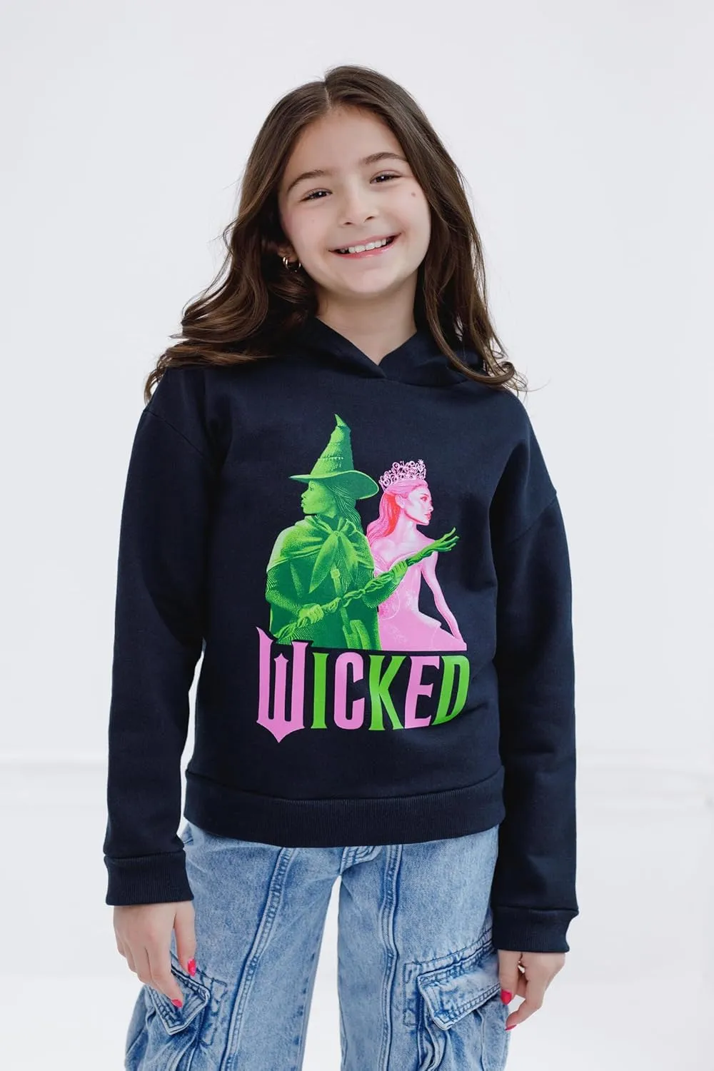 wicked Universal Studios Girls Fleece Drop Shoulder Pullover Hoodie Toddler to Big Kid Sizes (2T - 14-16)